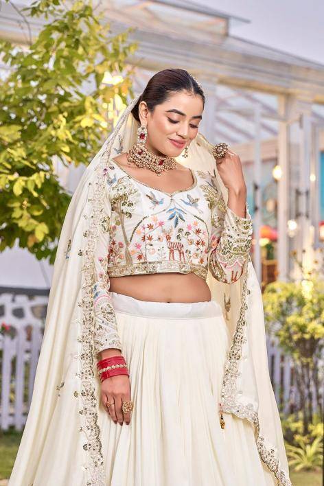 Ram-162 Vichitra White Custom lehengha choli manufacturers in Mumbai